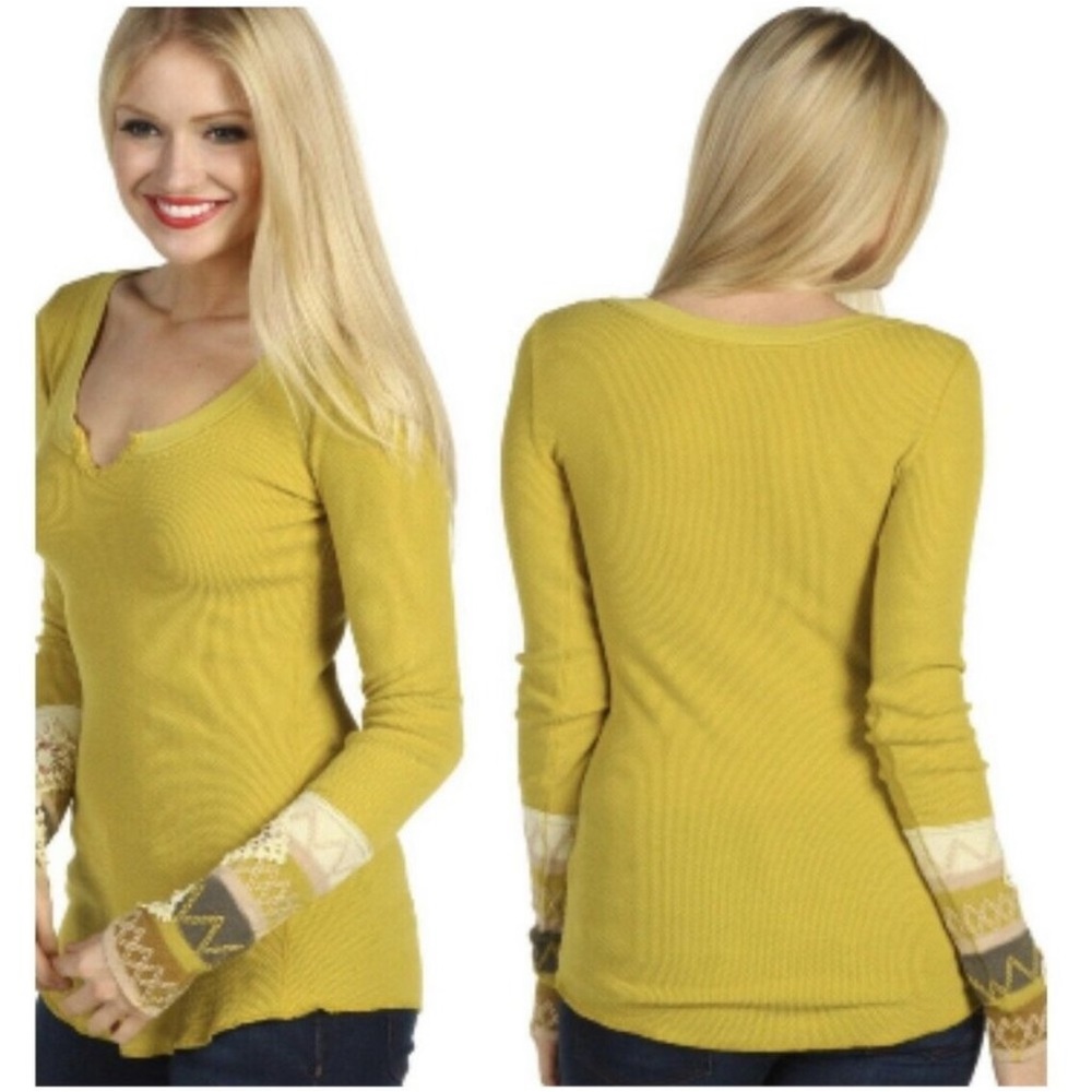 Free People Tops Free People Kombucha Cuff Yellow Thermal Top RARE